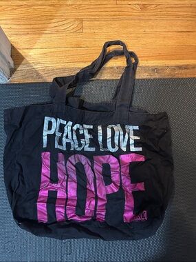 PINK Victoria's Secret Black Canvas Tote with Silver & Hot Pink Text